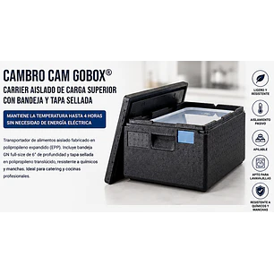 Contenedor Cambro Isotérmico de carga superior con bandeja GN y tapa sellada 20.6 Qt (≈19.5 litros)