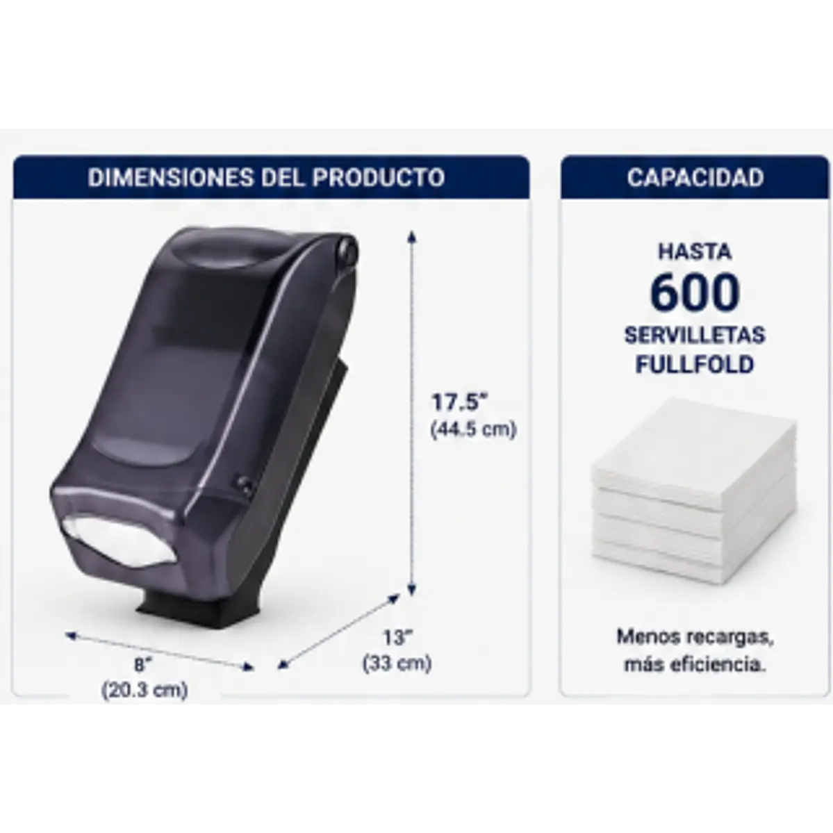Dispensador de servilletas San Jamar, color negro. Montaje en soporte de mostrador. Capacidad 600 servilletas 1