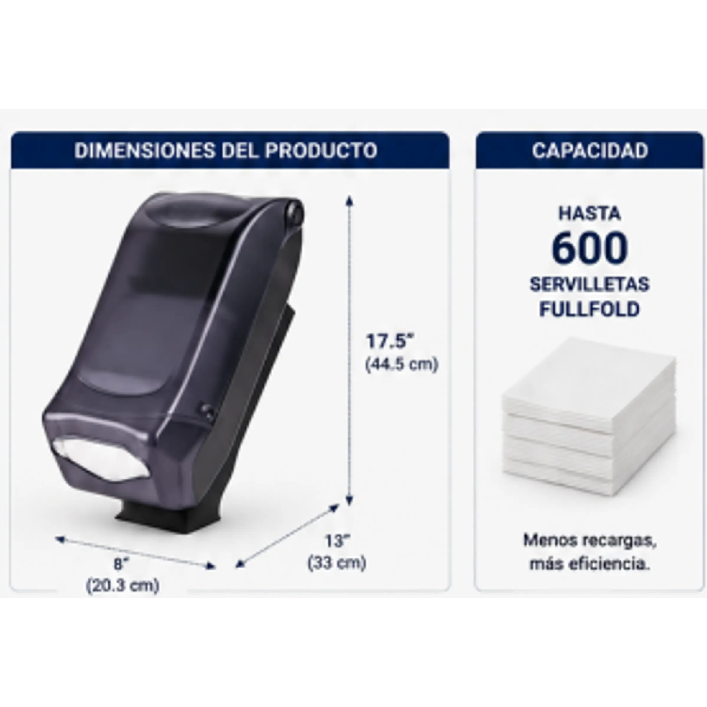 Dispensador de servilletas San Jamar, color negro. Montaje en soporte de mostrador. Capacidad 600 servilletas 1