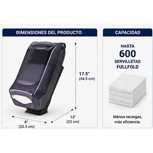 Dispensador de servilletas San Jamar, color negro. Montaje en soporte de mostrador. Capacidad 600 servilletas