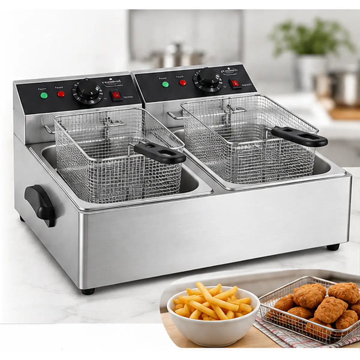 Freidora eléctrica de mostrador con doble tanque, 20 lb (≈10 Litros), 110V, 3,300W: 1