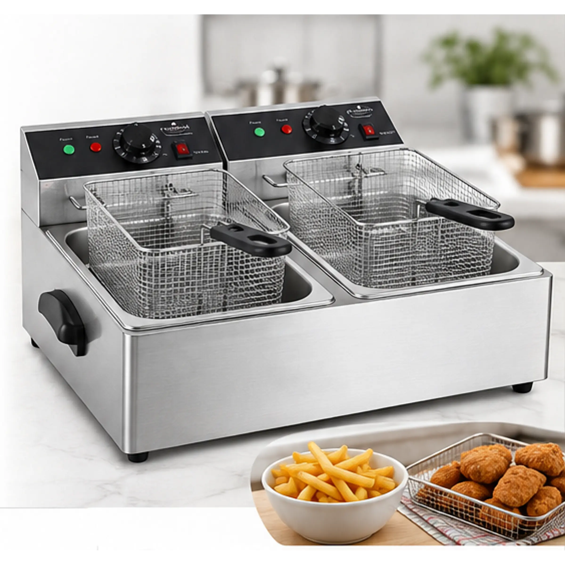 Freidora eléctrica de mostrador con doble tanque, 20 lb (≈10 Litros), 110V, 3,300W: 1