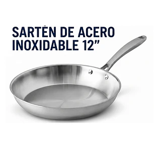 Sartén de 12” (≈30 cm) fabricado en acero inoxidable de triple capa (Tri-Ply)