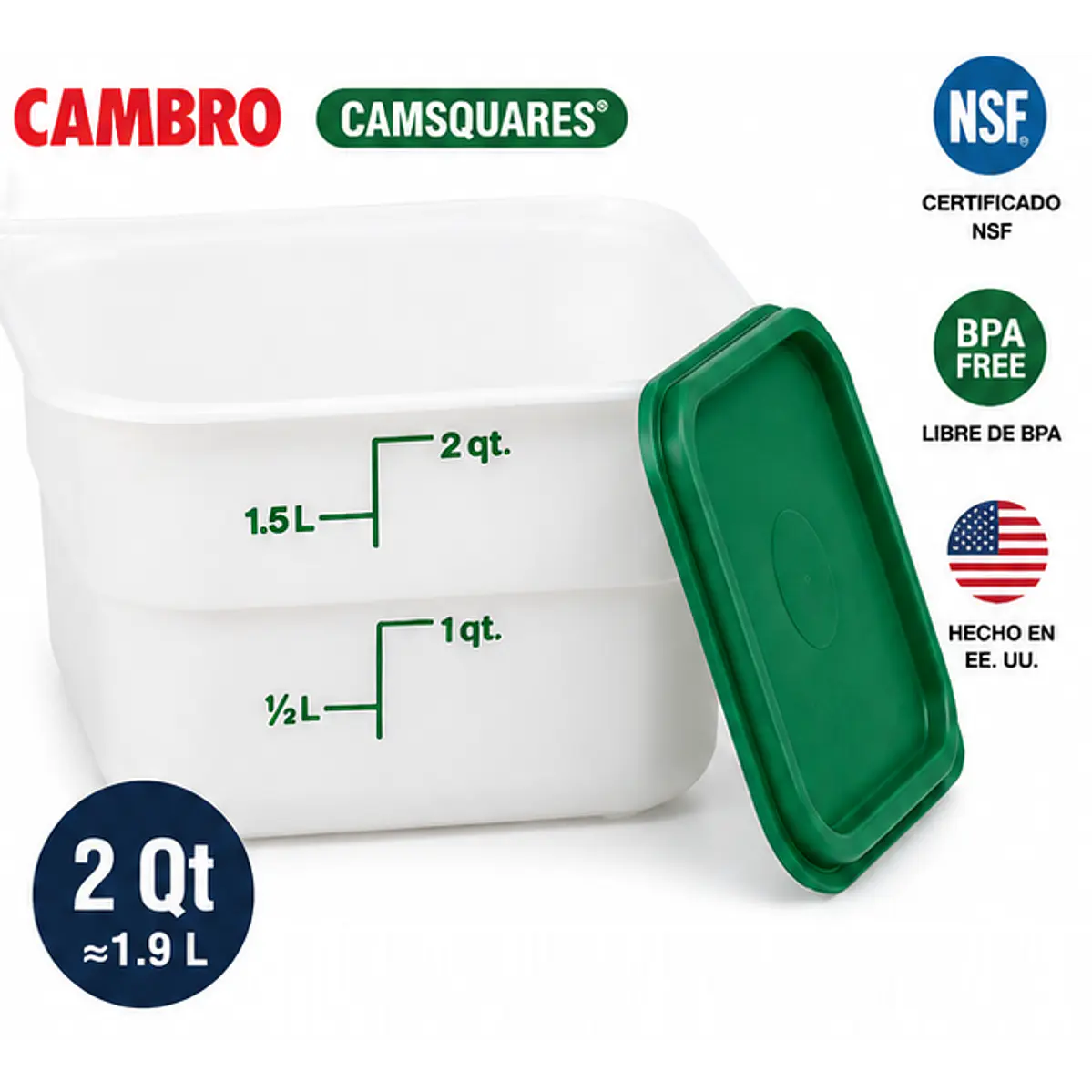Set 6 Contenedores Cambro de 2 Qt (≈1,9 L) + Tapa 1