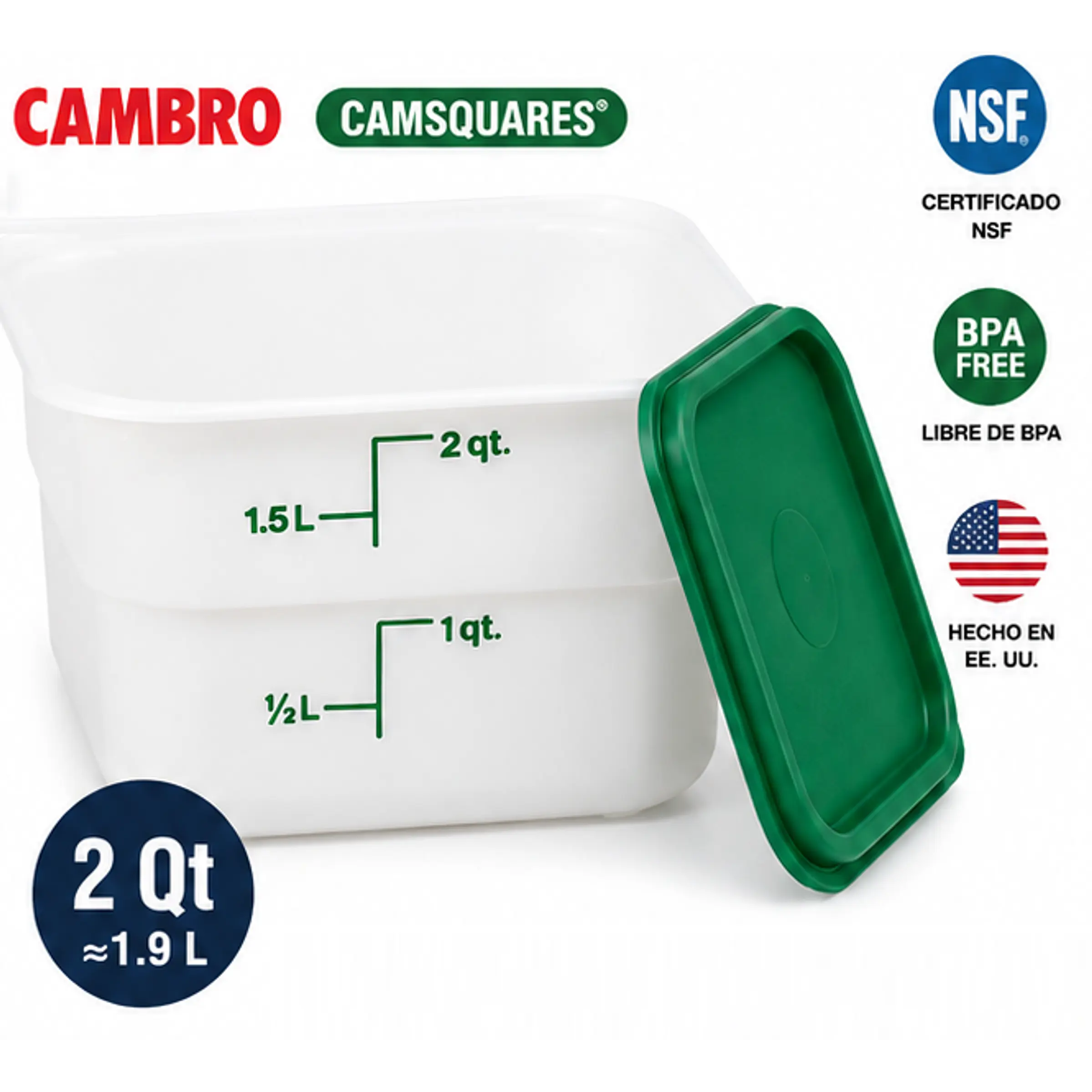 Set 6 Contenedores Cambro de 2 Qt (≈1,9 L) + Tapa 1