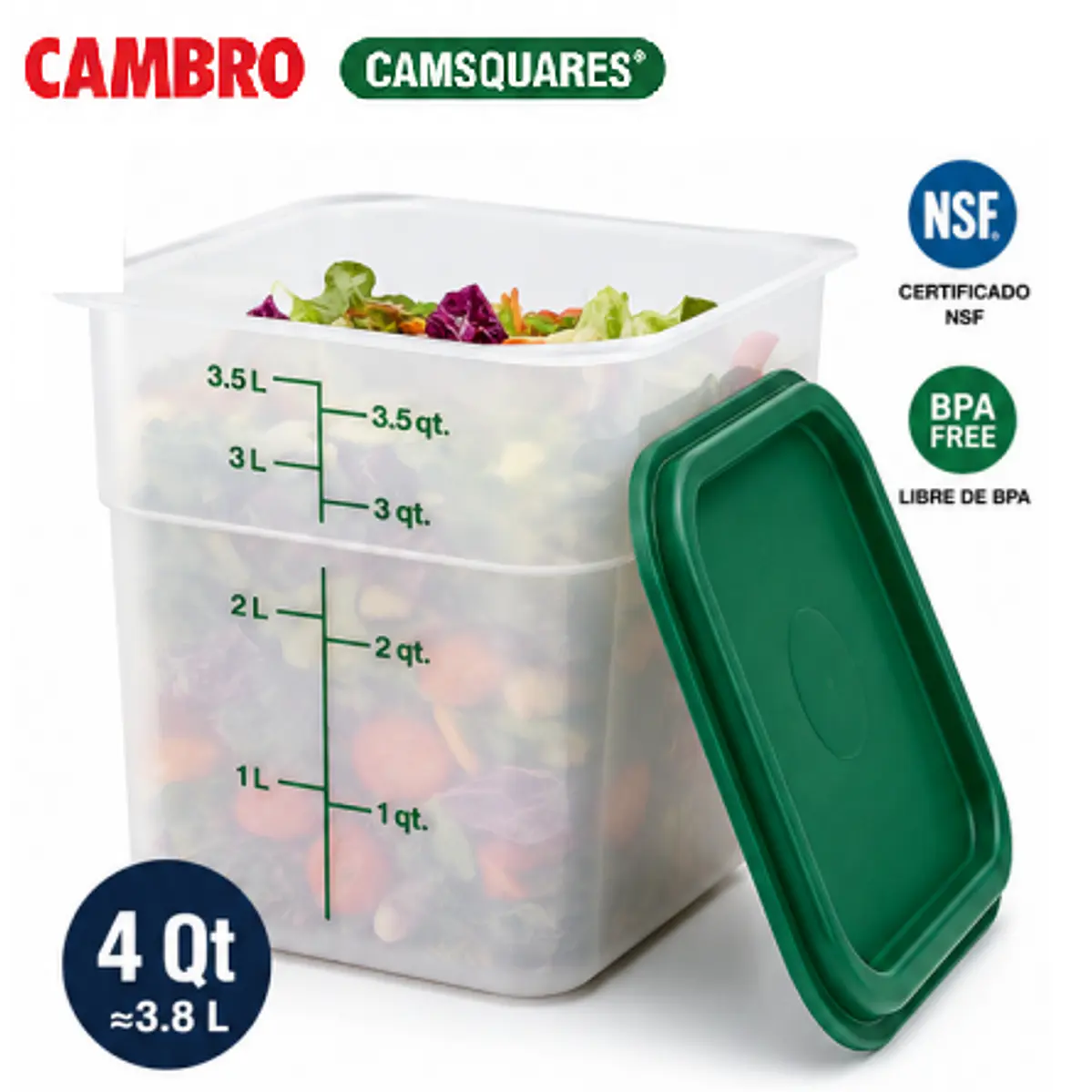 Set 6 Contenedores Cambro de 4 Qt (≈3.8 L) + Tapa 1