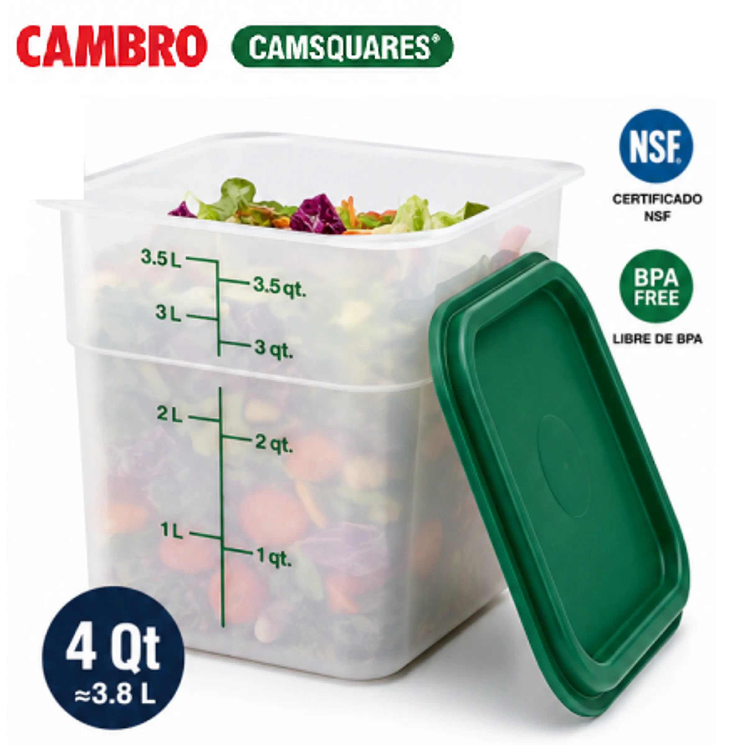 Set 6 Contenedores Cambro de 4 Qt (≈3.8 L) + Tapa 1