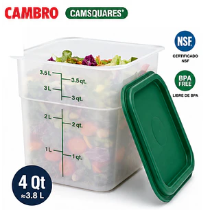Set 6 Contenedores Cambro de 4 Qt (≈3.8 L) + Tapa
