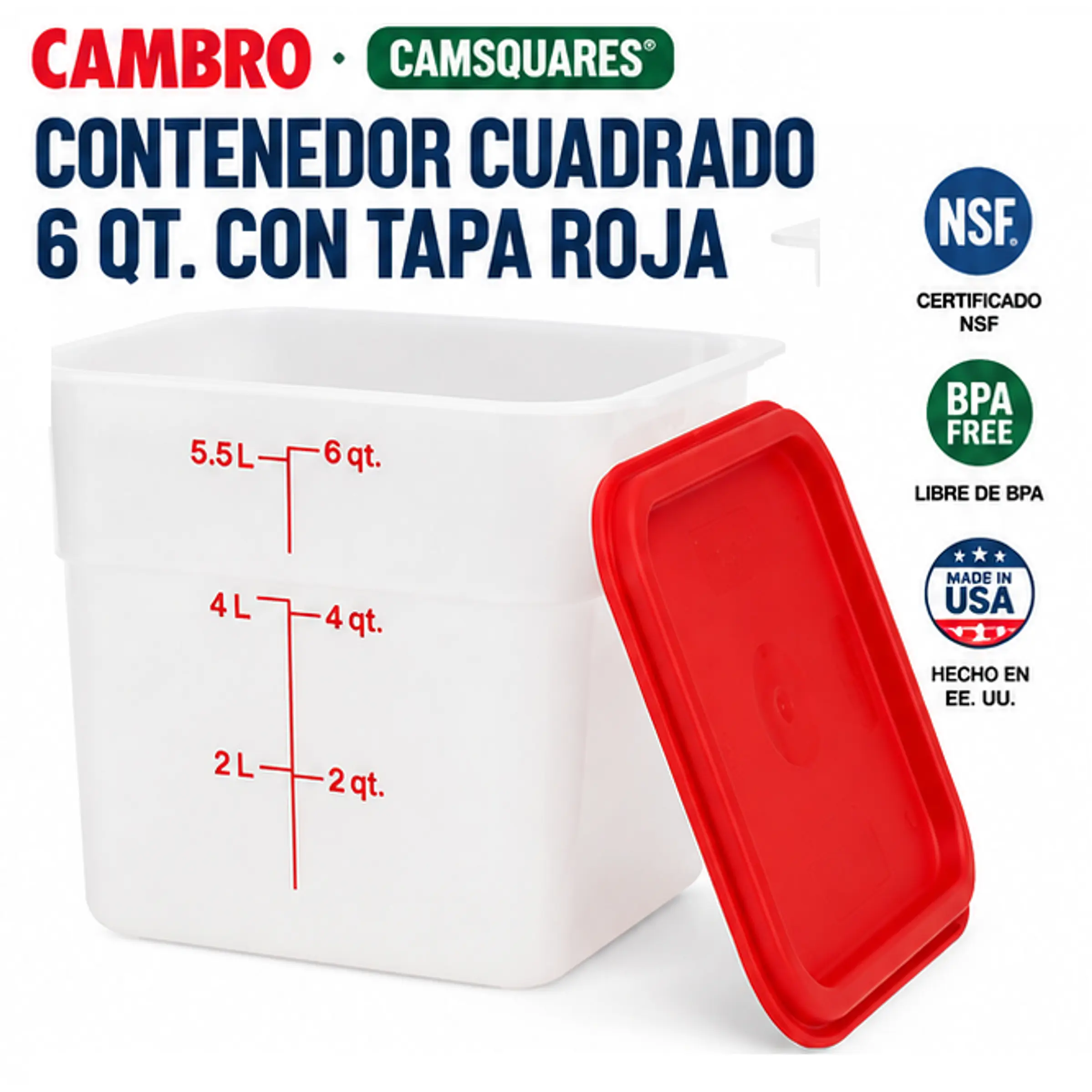 Set 6 Contenedores Cambro de 6 Qt (≈5.7 L) + Tapa 1