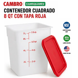 Set 6 Contenedores Cambro de 8 Qt (≈7.6 L) + Tapa
