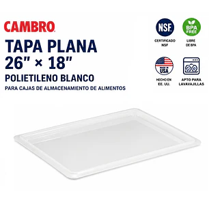 Cambro – Tapa plana de polietileno blanco para caja de almacenamiento de alimentos 26