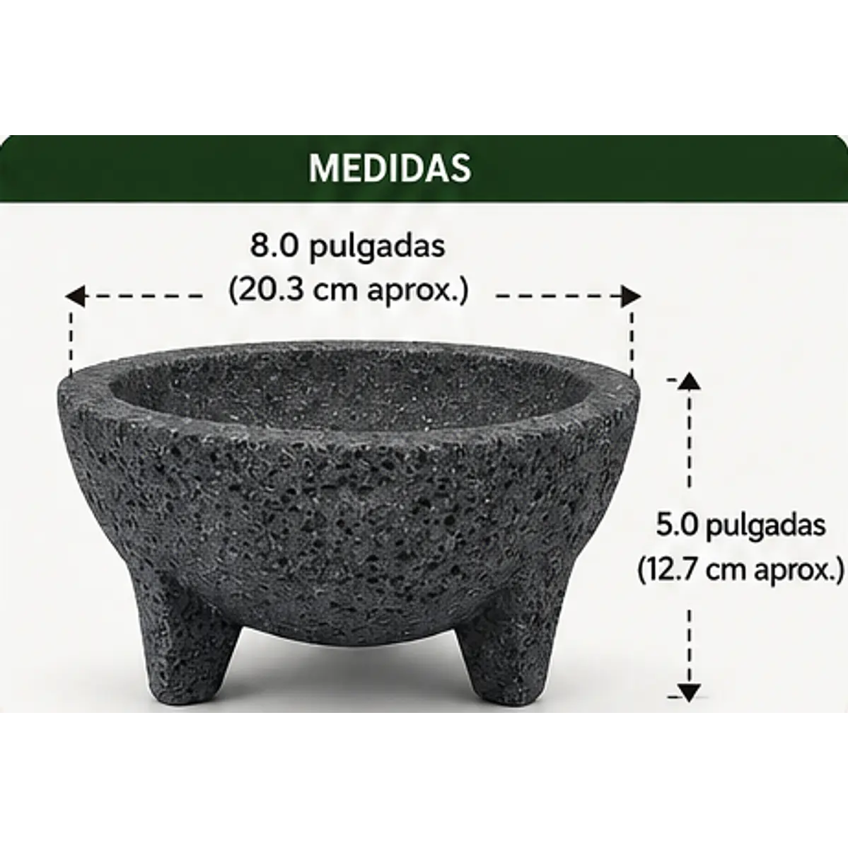 Molcajete mortero de piedra volcánica hecho a mano (8 pulgadas de diámetro). 2