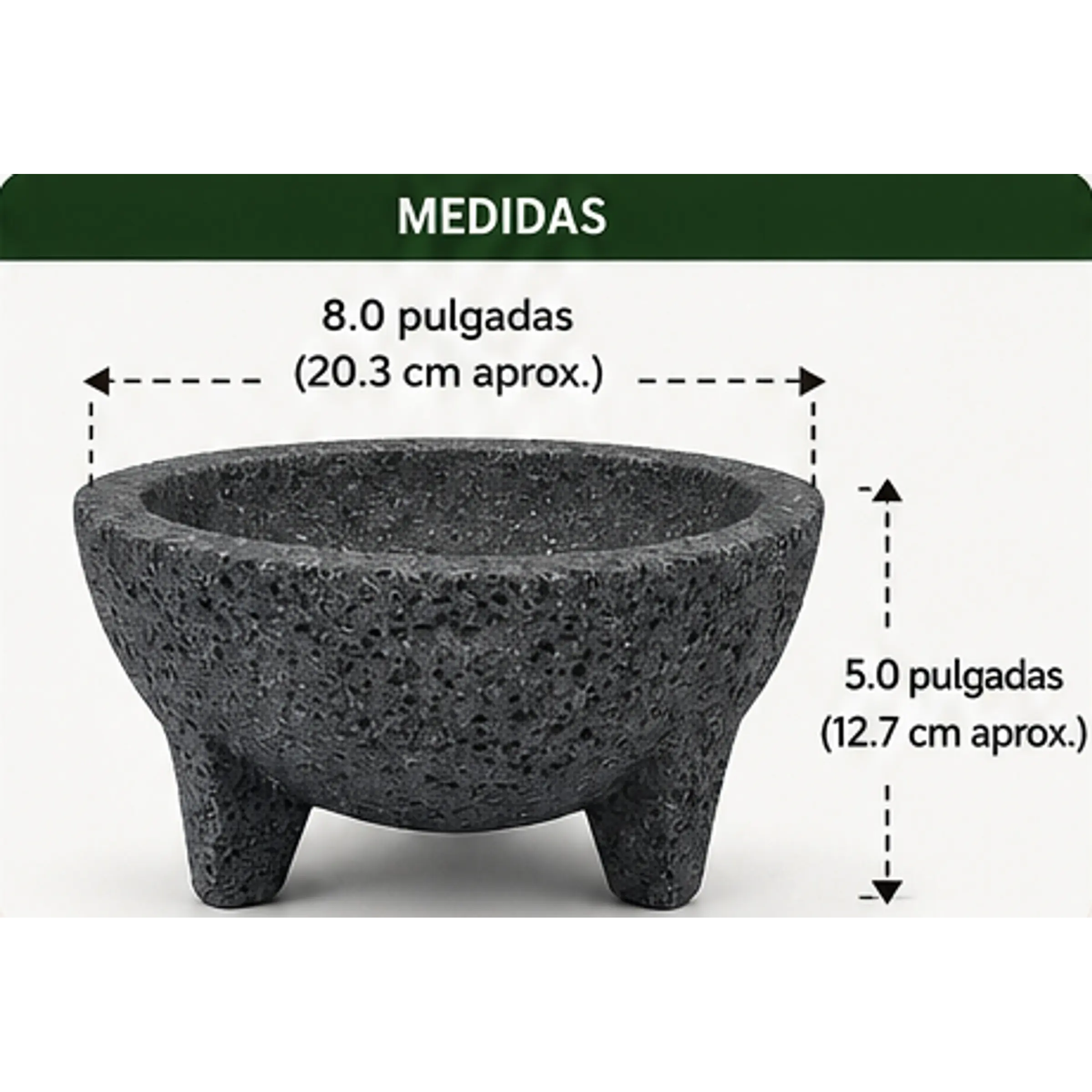 Molcajete mortero de piedra volcánica hecho a mano (8 pulgadas de diámetro). 2