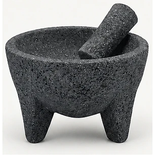 Molcajete mortero de piedra volcánica hecho a mano (8 pulgadas de diámetro).