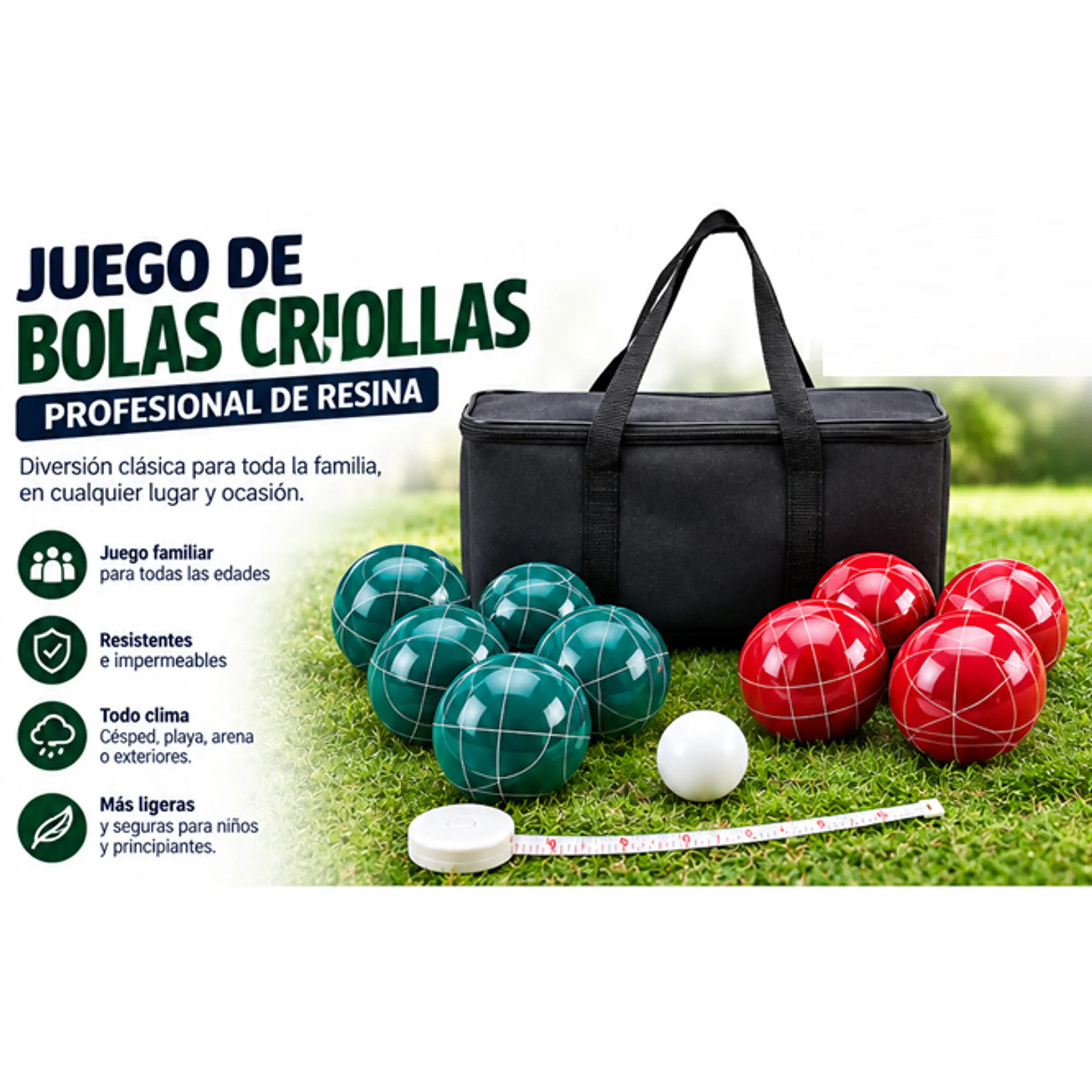Juego de Bolas Criollas Profesional de Resina – tamaño mediano (9.5 cm) 1