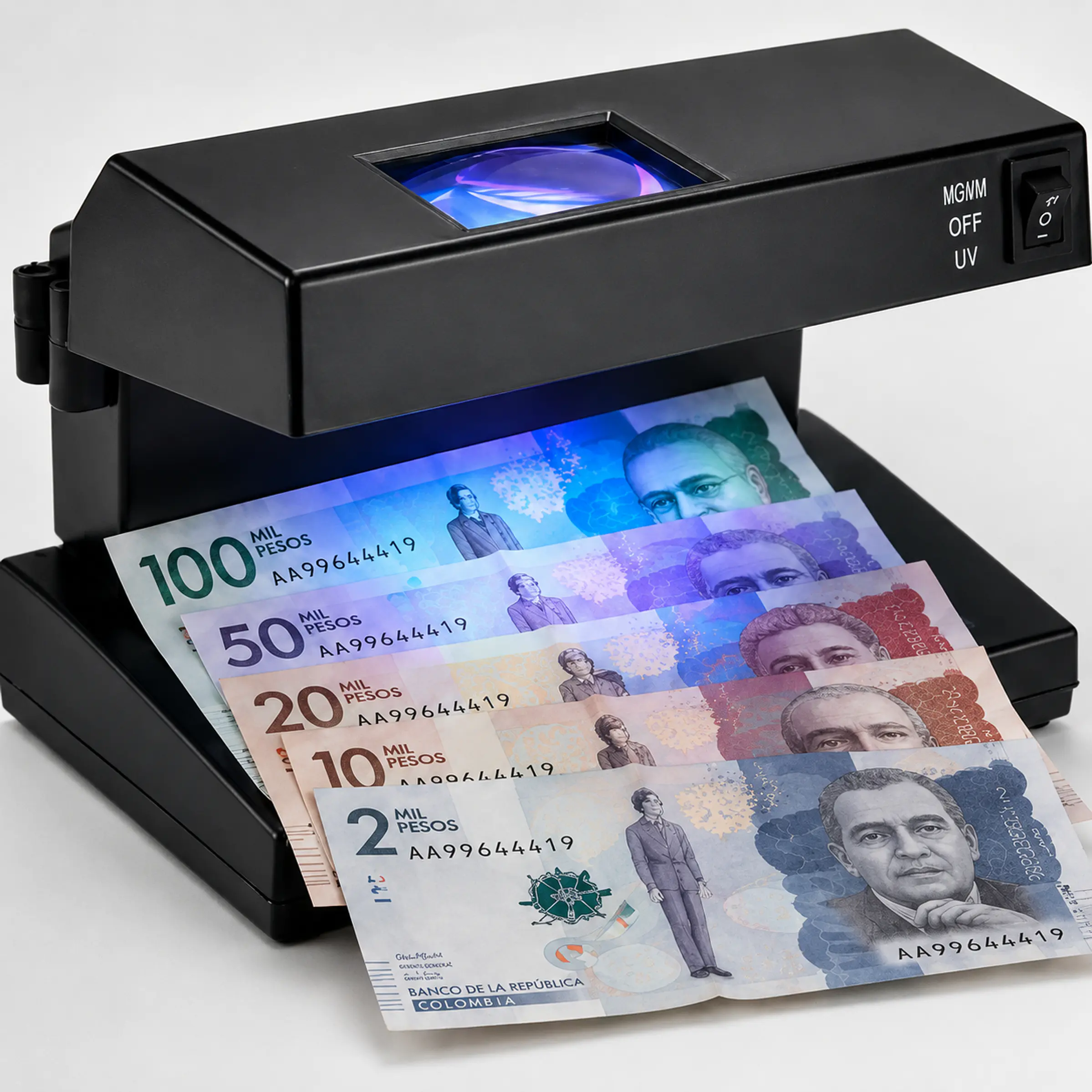 Detector de billetes falsos con tecnología UV y lupa integrada 1