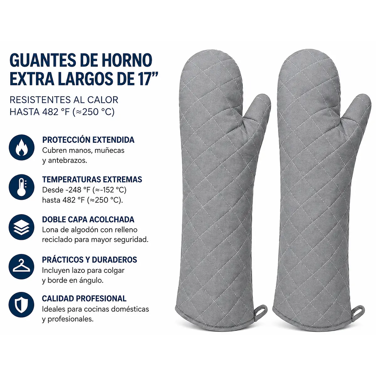 Guantes de horno extra largos de 17” (≈43 cm) resistentes al calor 1
