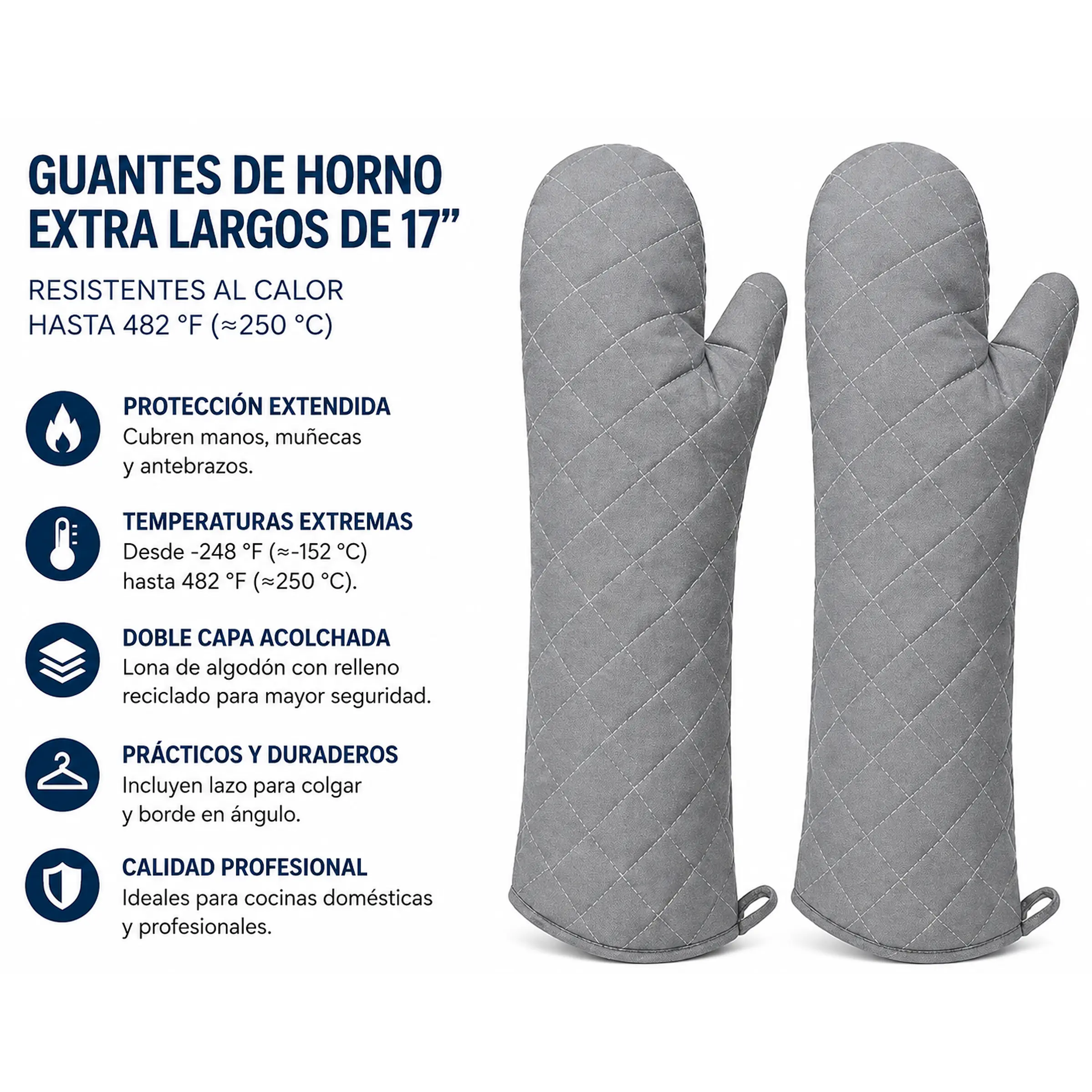 Guantes de horno extra largos de 17” (≈43 cm) resistentes al calor 1