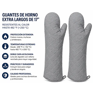 Guantes de horno extra largos de 17” (≈43 cm) resistentes al calor