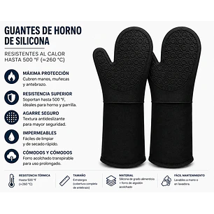 Guantes de horno de silicona – resistentes al calor hasta 500 °F (≈260 °C)