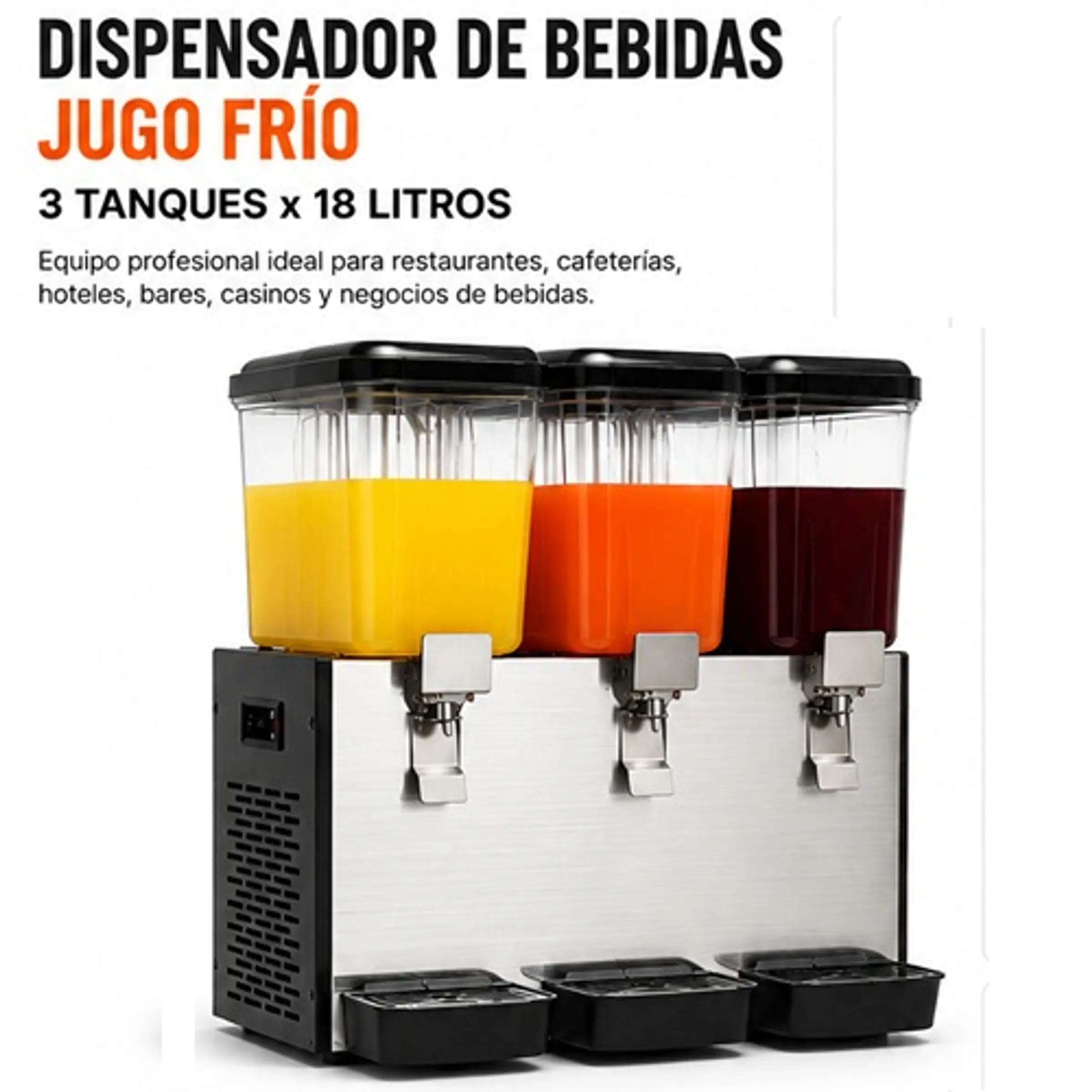 Dispensador de bebidas de jugo frío – 3 tanques de 18 L (total 54 L) 1