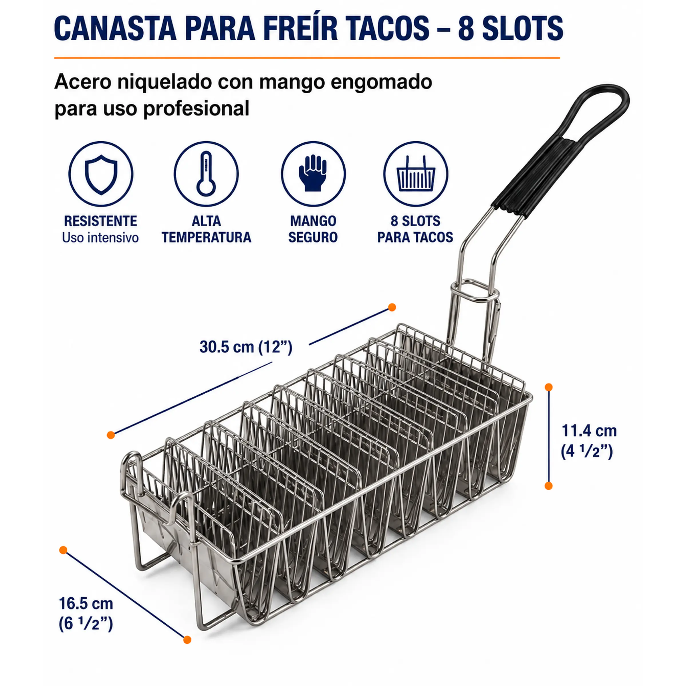 Canasta para freír tacos de 8 compartimentos, fabricada en acero niquelado 1