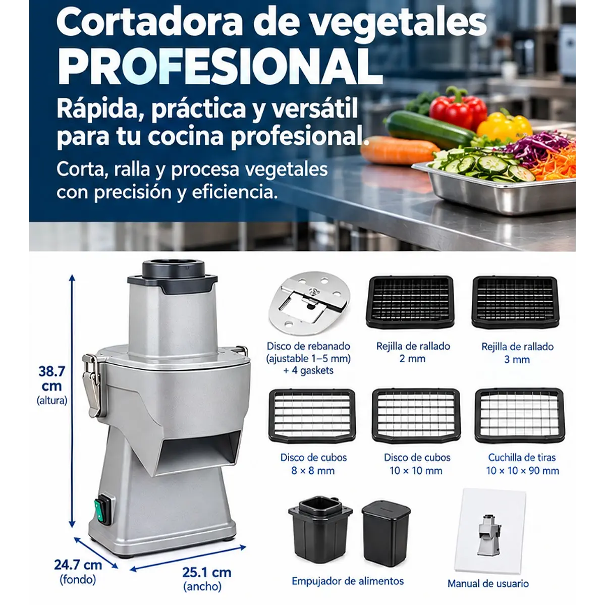 Procesador Picadora Cortador Eléctrico de vegetales cebolla papa con sus accesorios 1