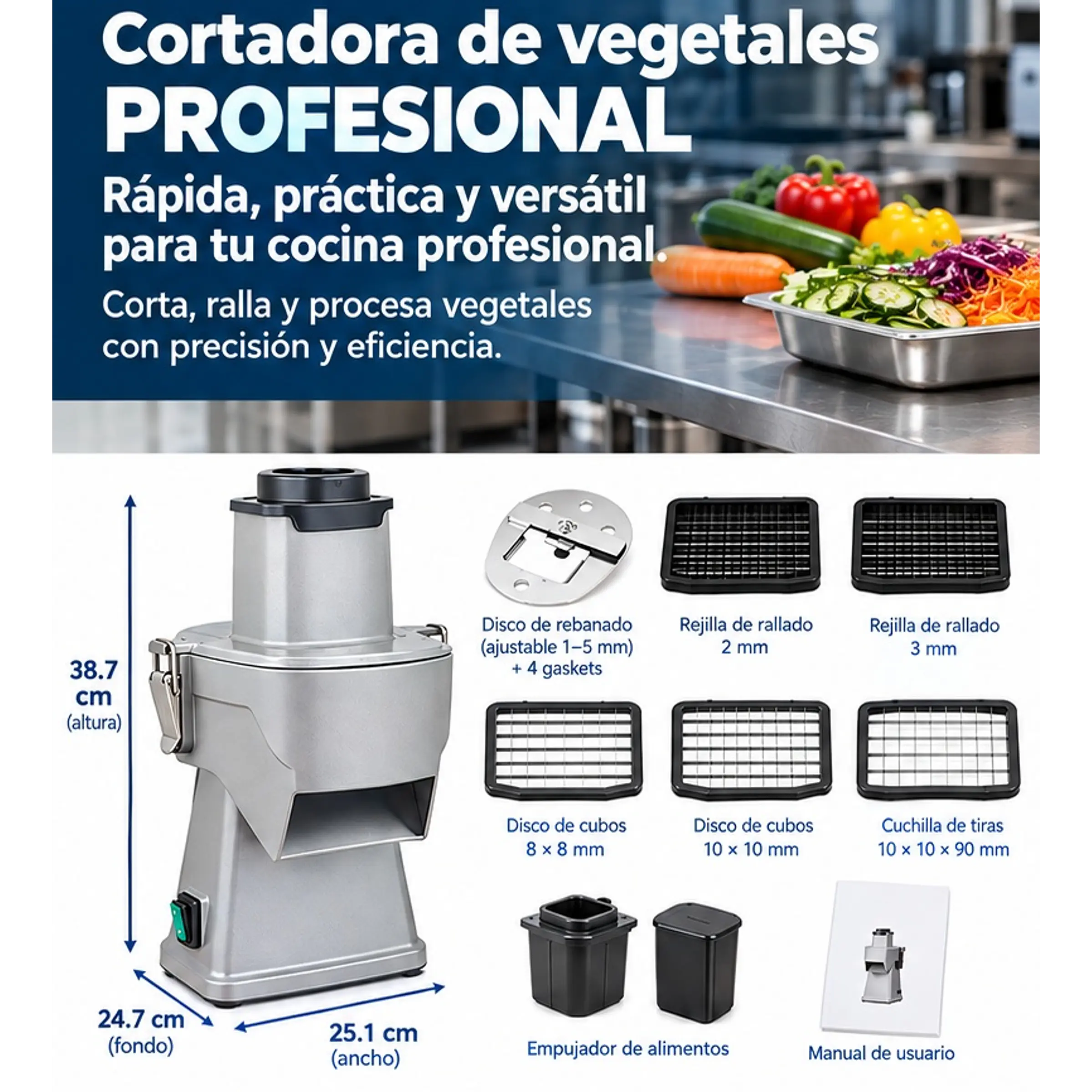 Procesador Picadora Cortador Eléctrico de vegetales cebolla papa con sus accesorios 1