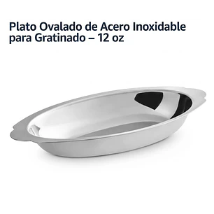 Plato Ovalado de Acero Inoxidable para Gratinado – 12 oz. (Set de 12 unidades)