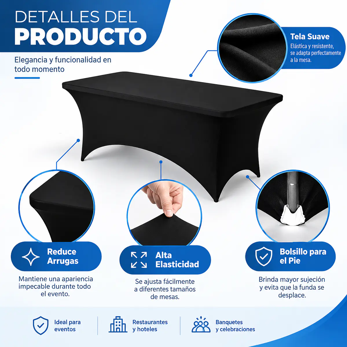 Mantel Elástico Espandex Rectangular – Para Fiestas, Banquetes y Bodas 3