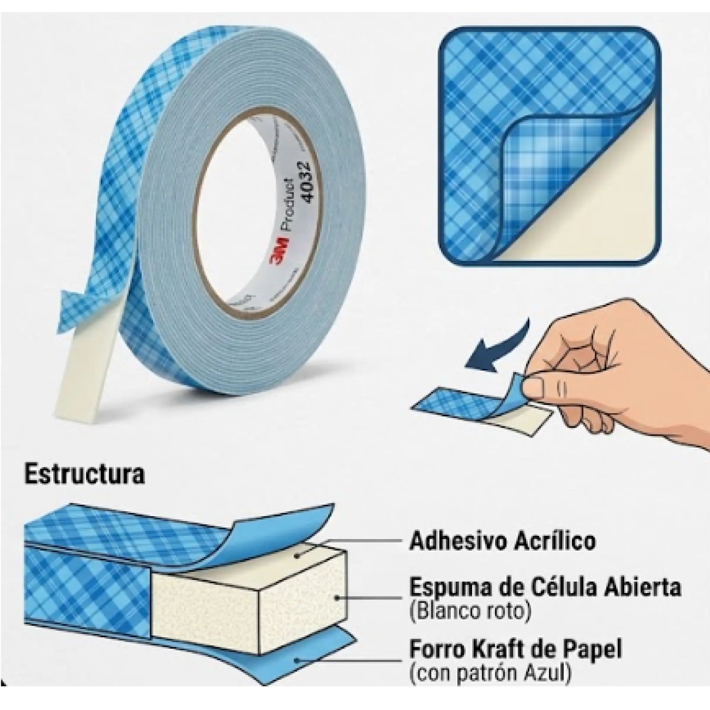 Cinta de Doble Faz Cara – Espuma 4032 (1/2” x 18’): 1