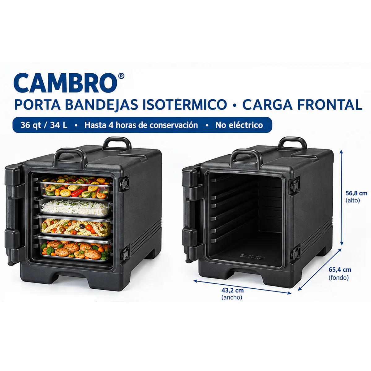 Contenedor CAMBRO Pequeño Isotérmico Para Transportar Alimentos Capacidad 4 Bandejas total 36 Qt (34 litros) 1