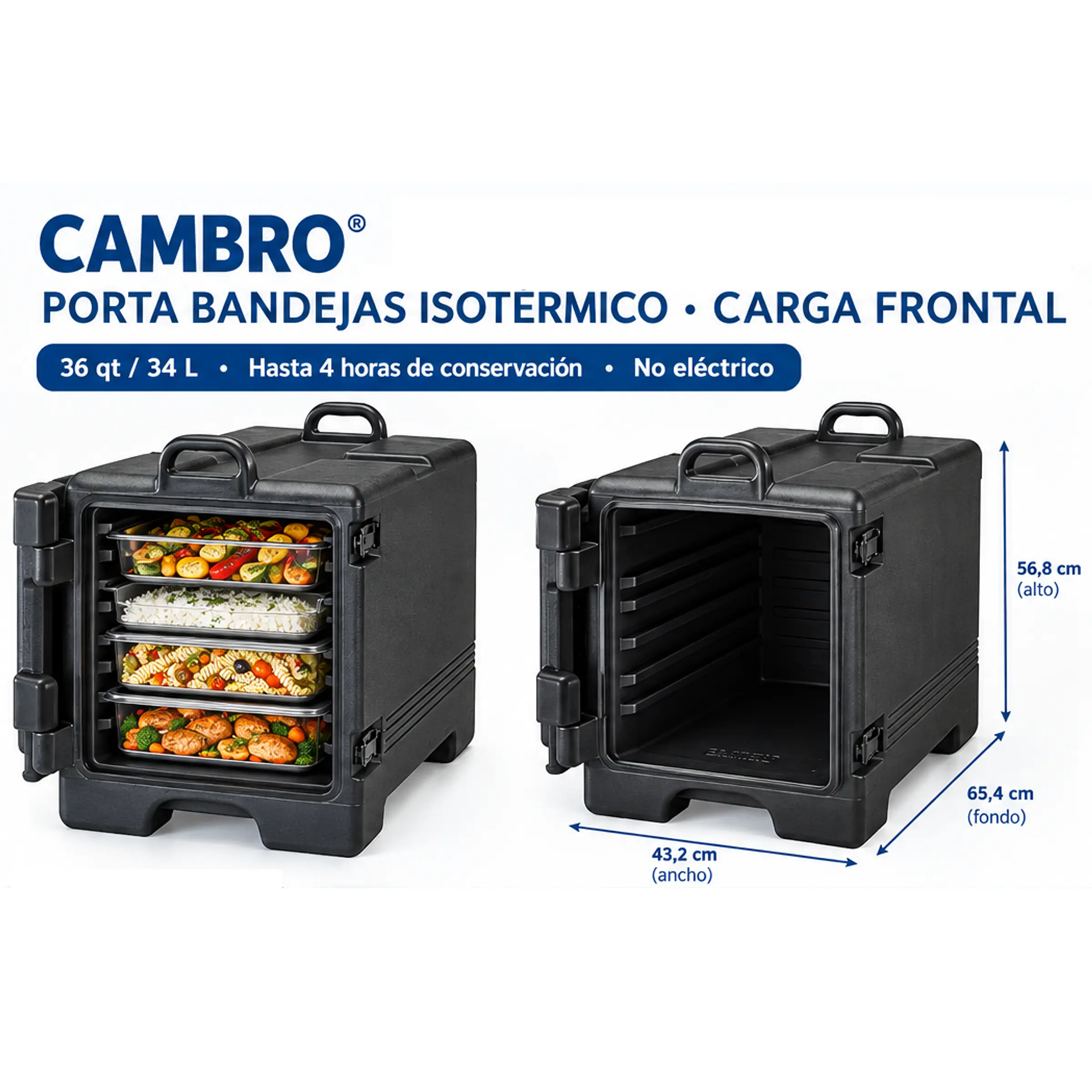 Contenedor CAMBRO Pequeño Isotérmico Para Transportar Alimentos Capacidad 4 Bandejas total 36 Qt (34 litros) 1