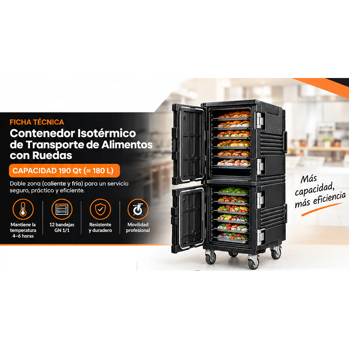 Contenedor Isotérmico de Transporte de Alimentos con ruedas – capacidad 190 Qt (≈180 L) 1