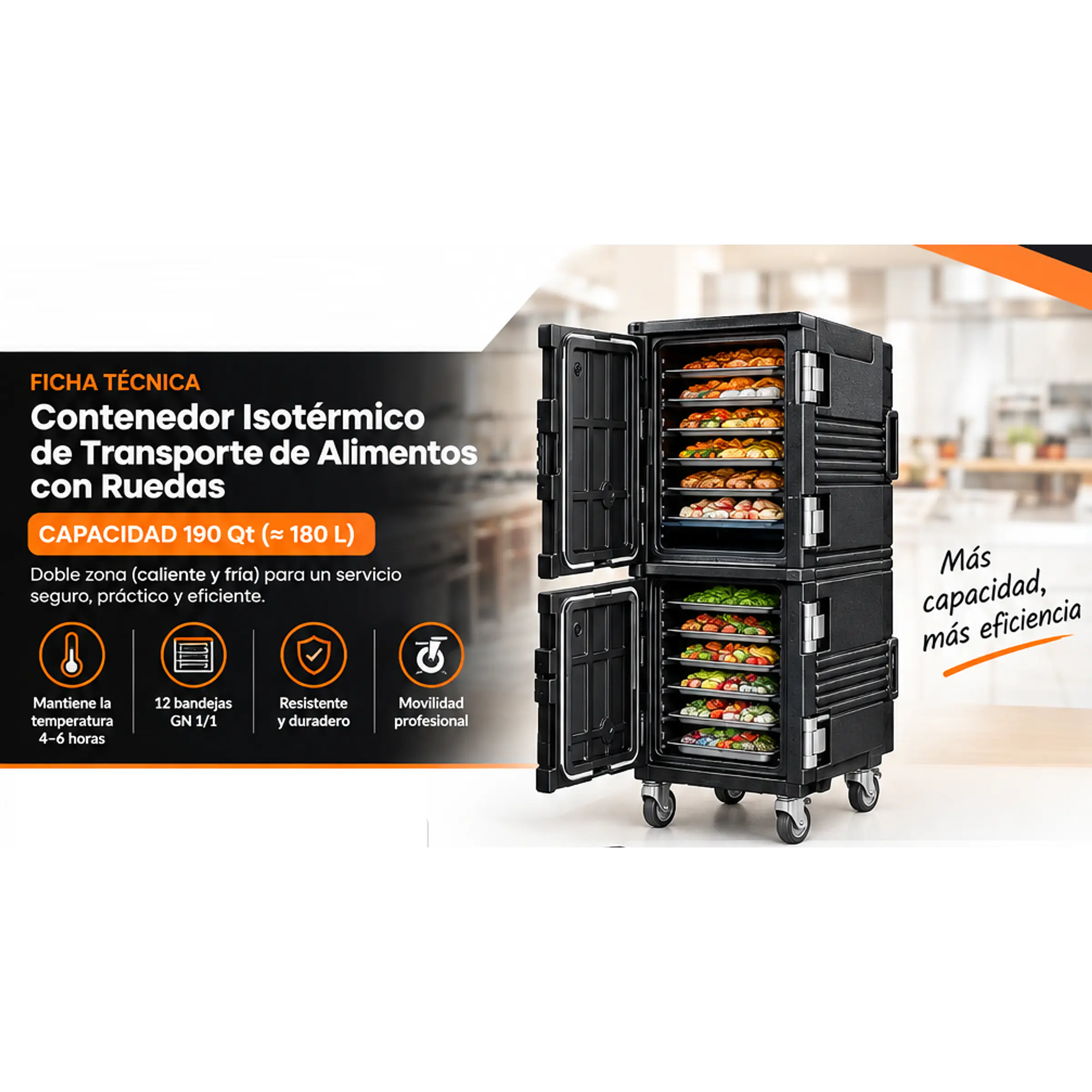 Contenedor Isotérmico de Transporte de Alimentos con ruedas – capacidad 190 Qt (≈180 L) 1