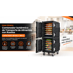 Contenedor Isotérmico de Transporte de Alimentos con ruedas – capacidad 190 Qt (≈180 L)