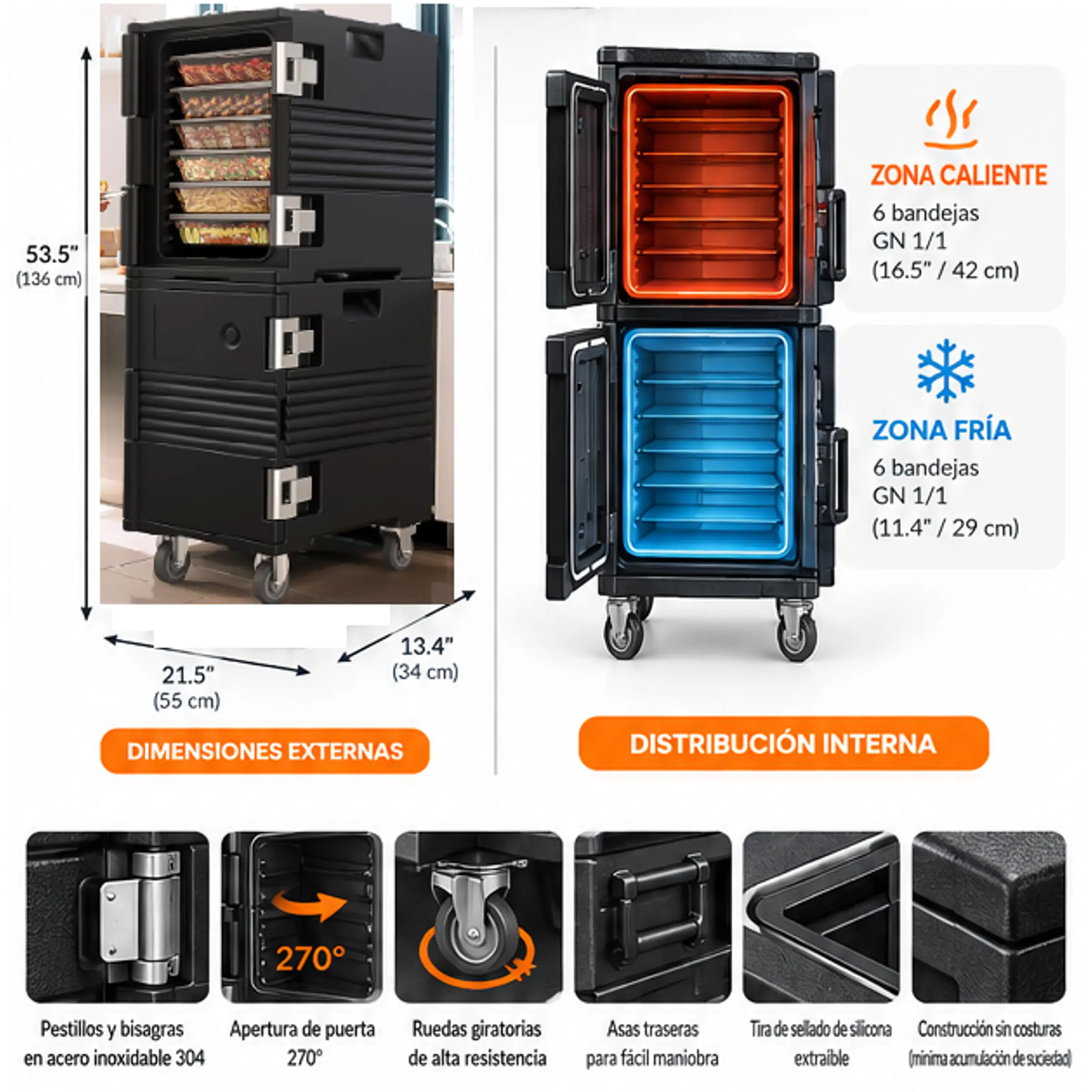 Contenedor Isotérmico de Transporte de Alimentos con ruedas – capacidad 190 Qt (≈180 L) 2