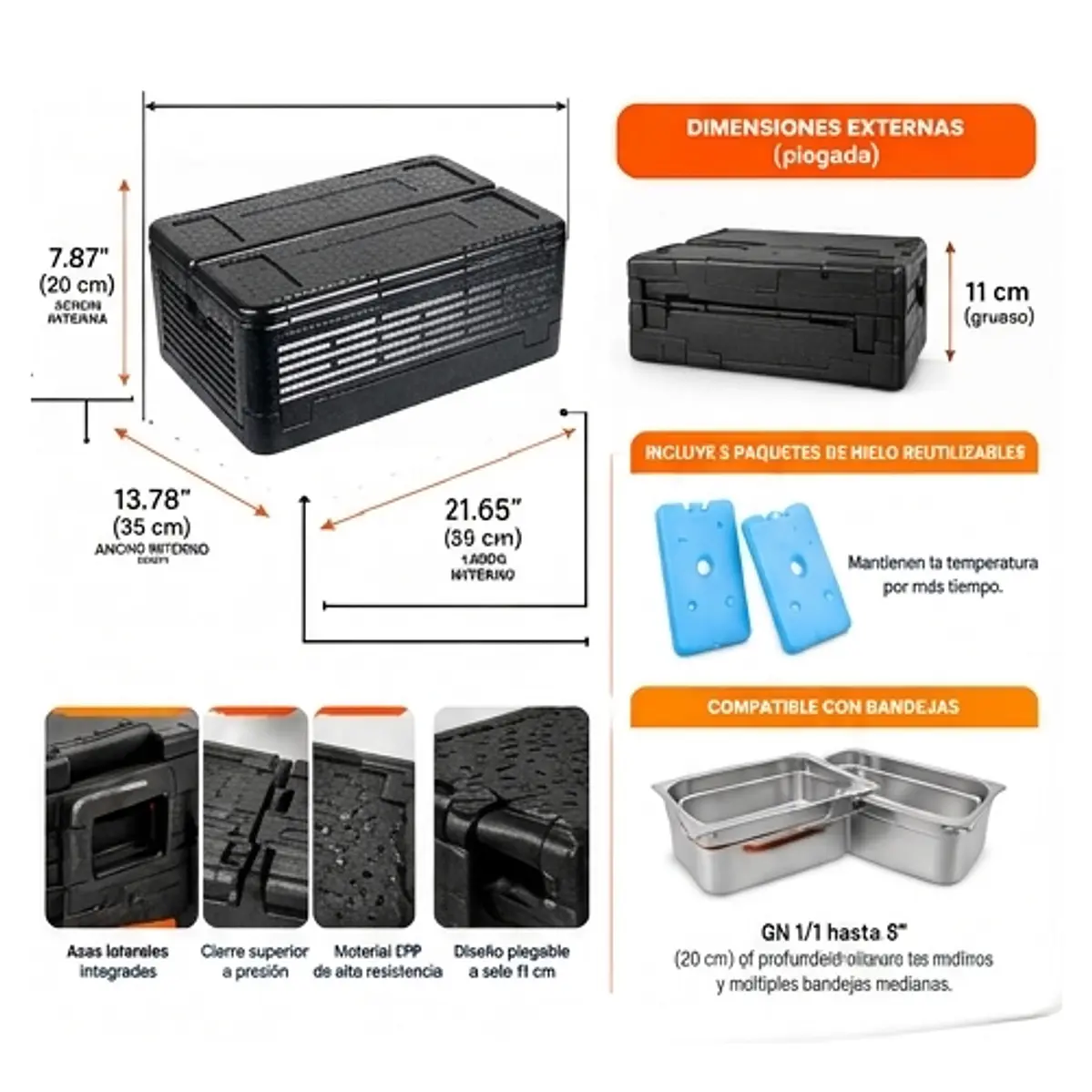 Contenedor Isotérmico de Transporte de Alimentos Apilable – Capacidad 42 Qt (≈40 L)  2