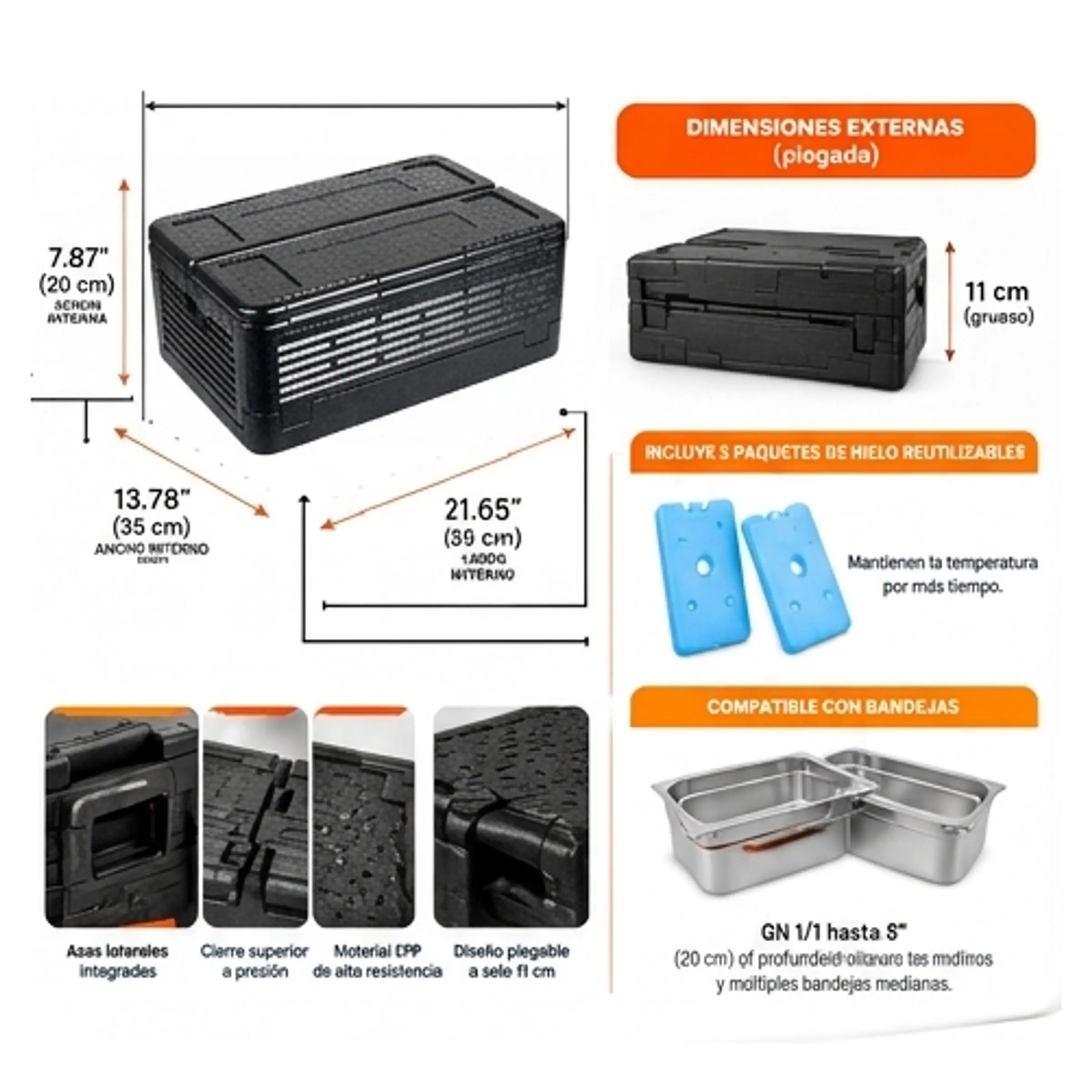 Contenedor Isotérmico de Transporte de Alimentos Apilable – Capacidad 42 Qt (≈40 L)  2