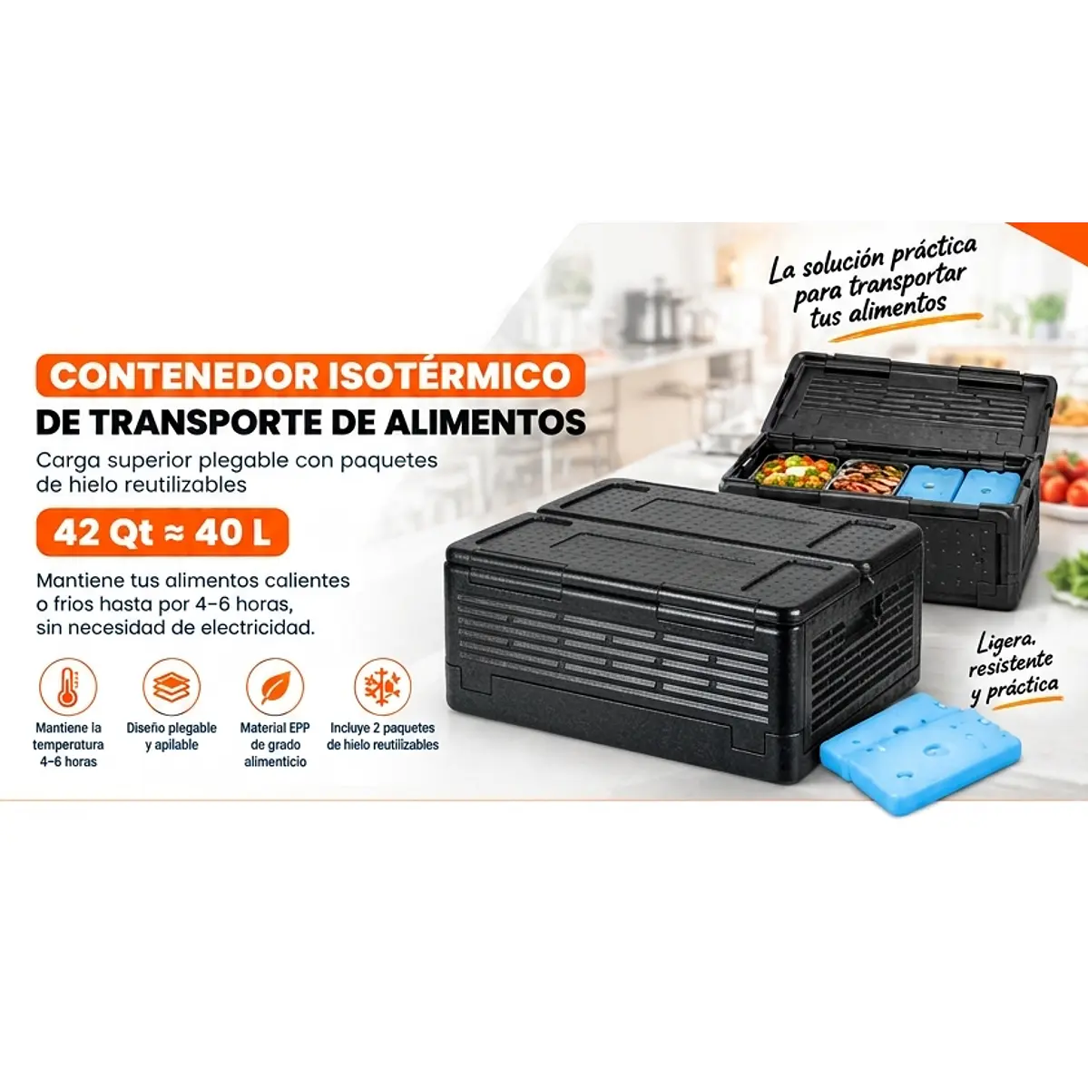 Contenedor Isotérmico de Transporte de Alimentos Apilable – Capacidad 42 Qt (≈40 L)  1