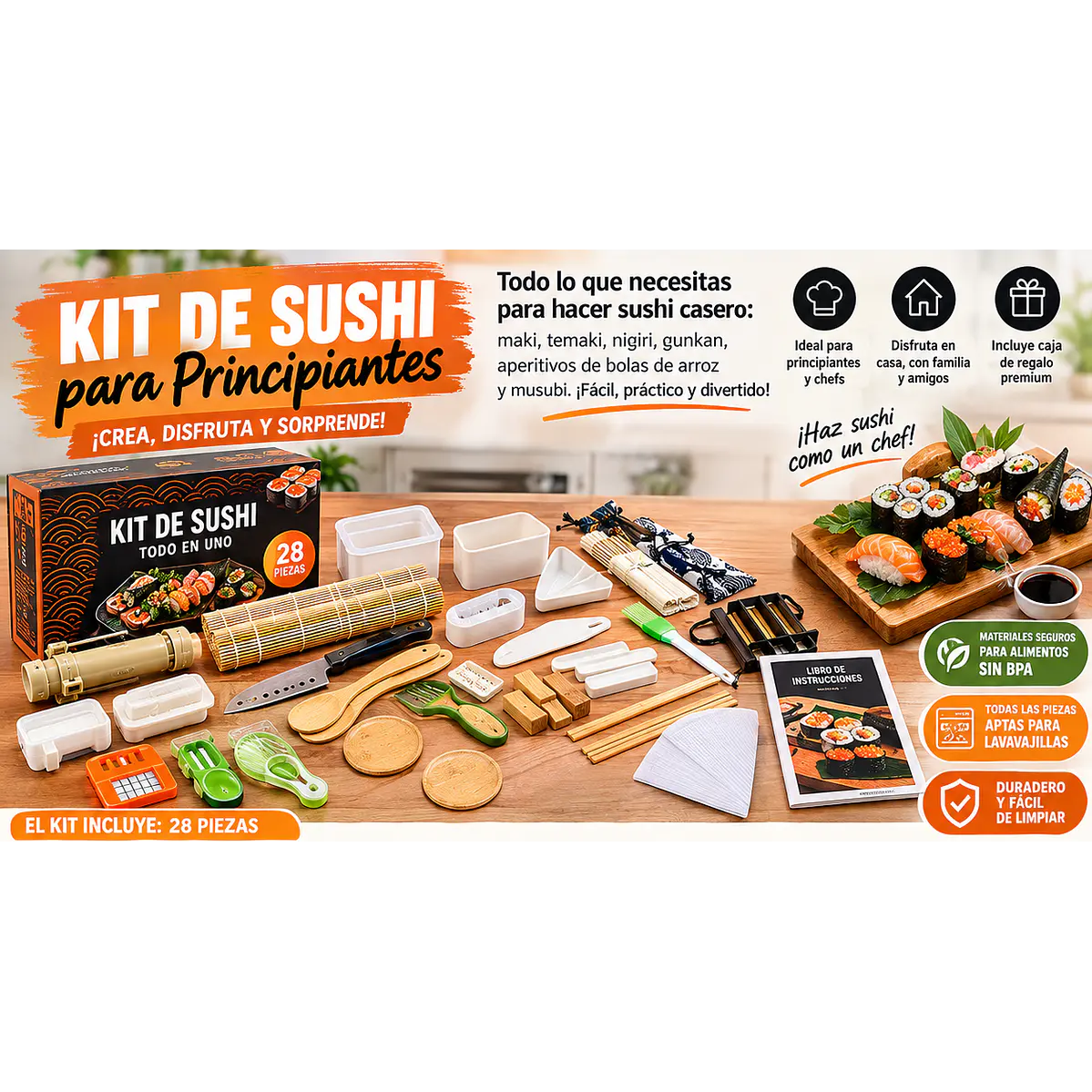 Kit de Sushi Todo en Uno para Principiantes – 28 piezas 1