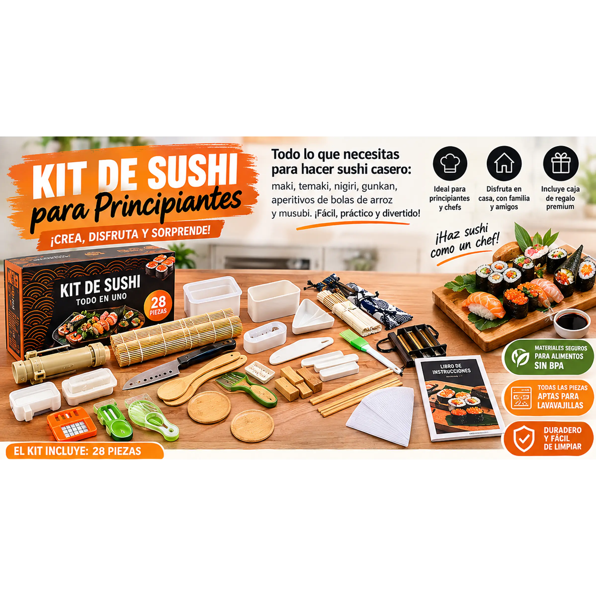 Kit de Sushi Todo en Uno para Principiantes – 28 piezas 1