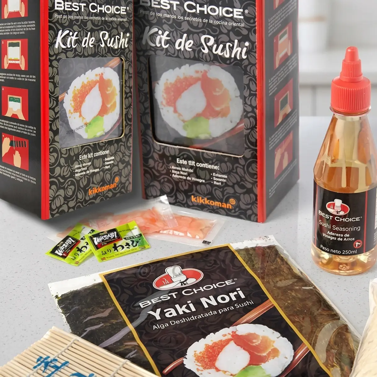 2 Kit De Sushi + Arroz Algas Wasabi Gari Vinagre Esterilla 1