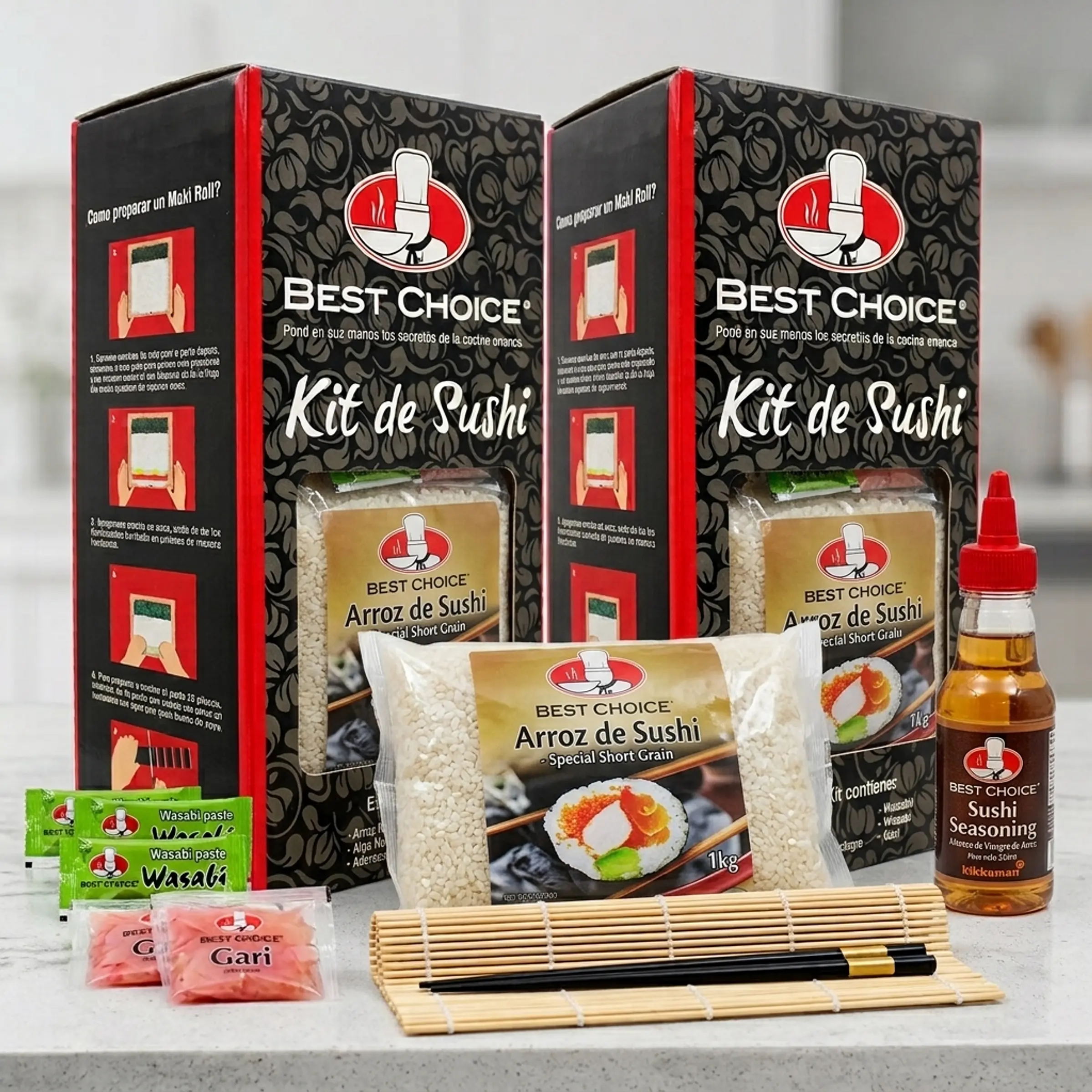 2 Kit De Sushi + Arroz Algas Wasabi Gari Vinagre Esterilla 4