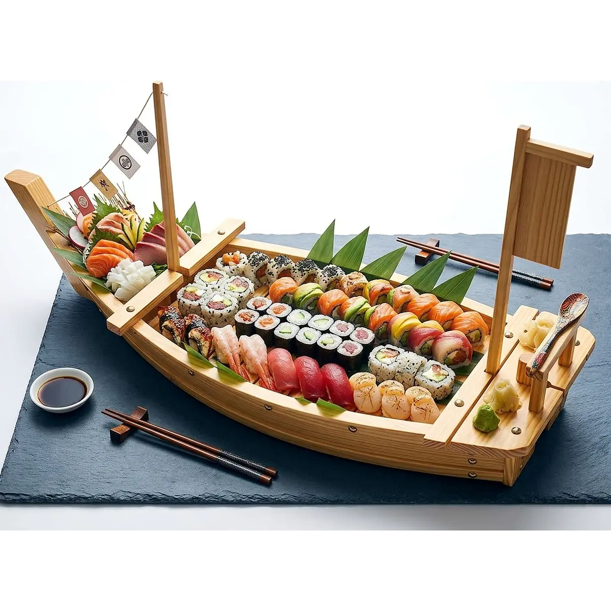 Barco De Madera Para Sushi Roll Sashimi Restaurante Bar – Bandeja de servicio 24” (≈61 cm) 1