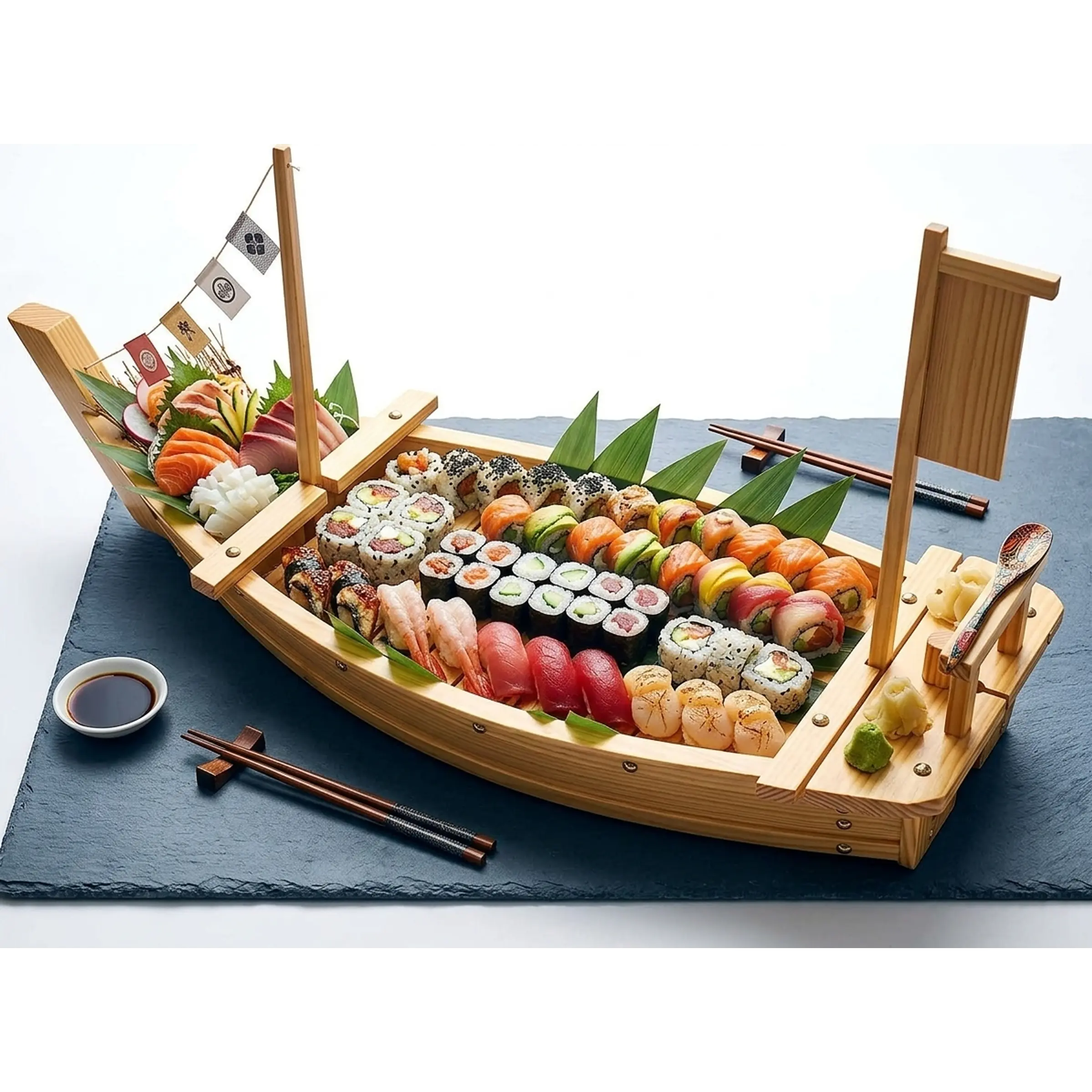 Barco De Madera Para Sushi Roll Sashimi Restaurante Bar – Bandeja de servicio 24” (≈61 cm) 1