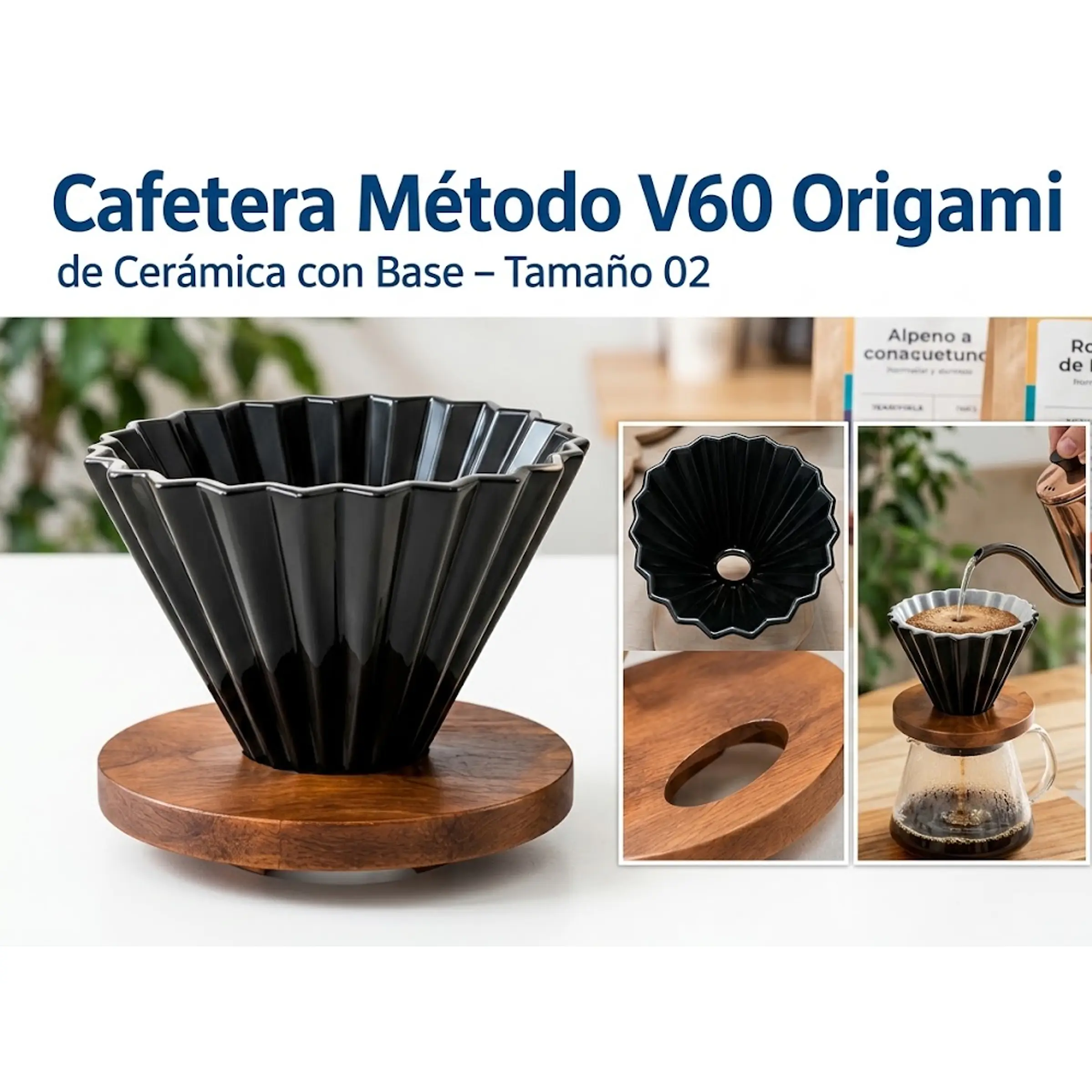 Cafetera Método V60 Origami de Cerámica con Base – Tamaño 02 1