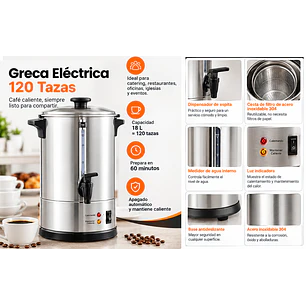 Greca eléctrica de 120 tazas – 18 L, acero inoxidable grado comercial