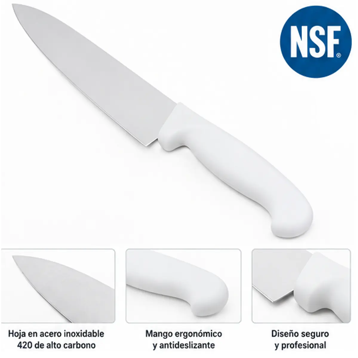 Cuchillo de Chef Institucional 10” en Acero Inoxidable de Alto Carbono con Mango Ergonómico 1