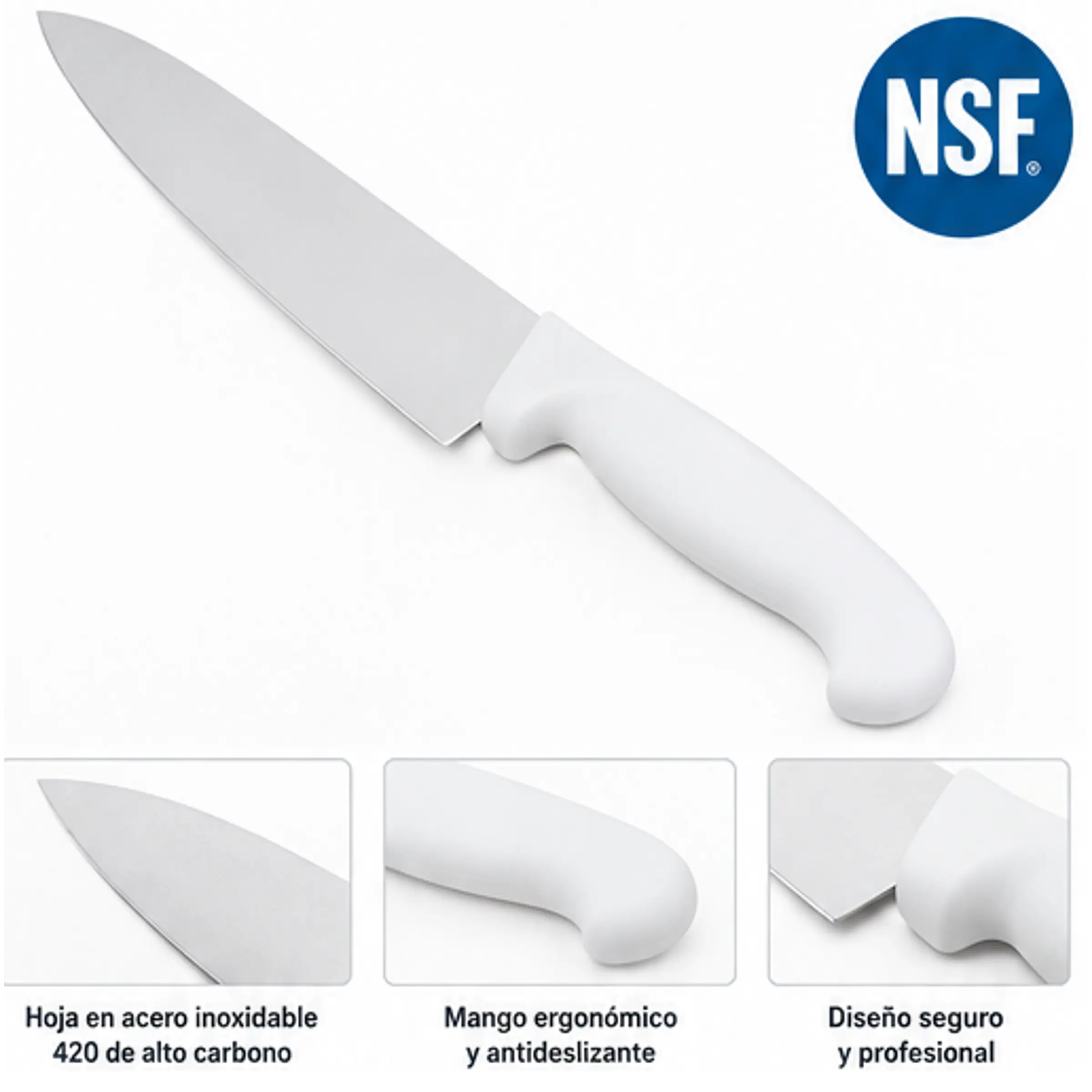 Cuchillo de Chef Institucional 10” en Acero Inoxidable de Alto Carbono con Mango Ergonómico 1